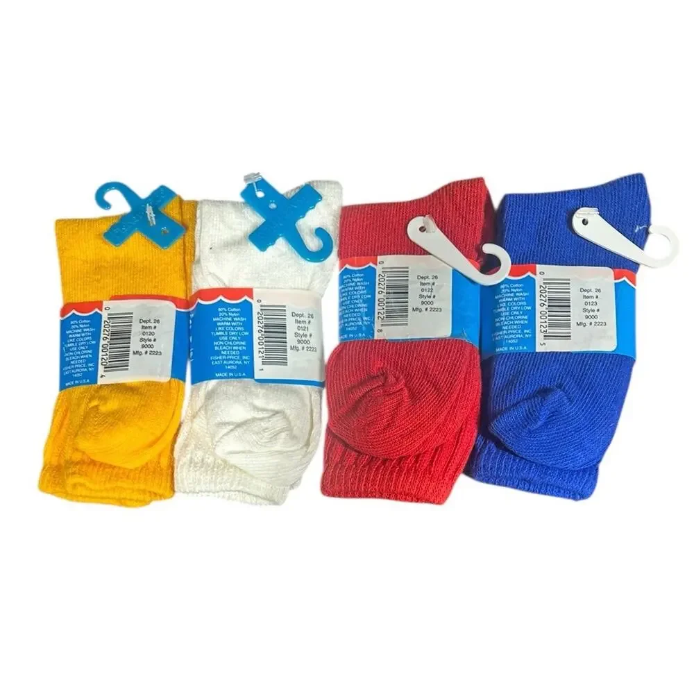 Vtg Fisher Price 90s Toddler Boys Solid‎ Color Cotton Crew Socks 4 Pr Size 7-12
